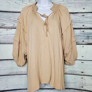 Maurices Women’s Tan Peasant Blouse Smocked Neckline Size XXL